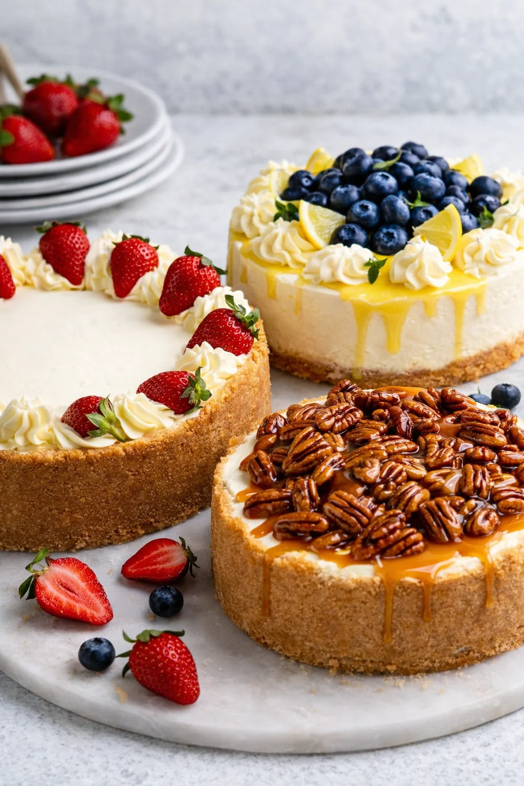 Variation ideas for No bake cheesecake shown in a styled layout