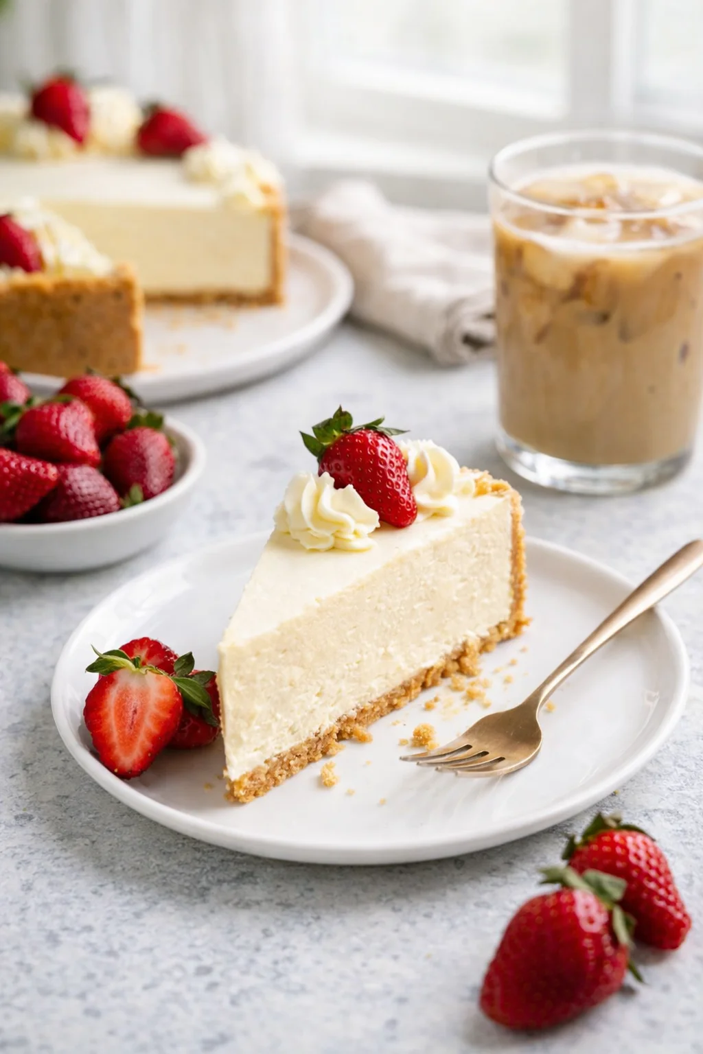 Alternative angle of No bake cheesecake served with a pairing