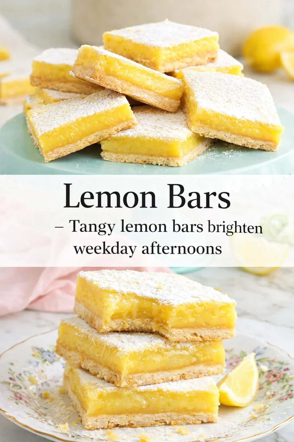 Pinterest-style image for Lemon Bars with centered text overlay