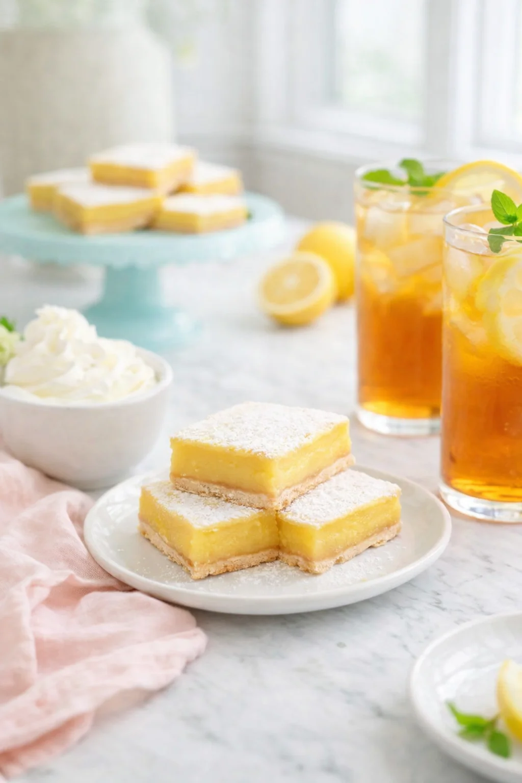 Alternative angle of Lemon Bars served with a pairing
