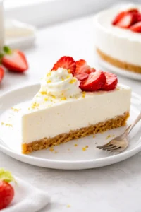 Final plated Easy No-Bake Cheesecake Recipe served as a hero shot