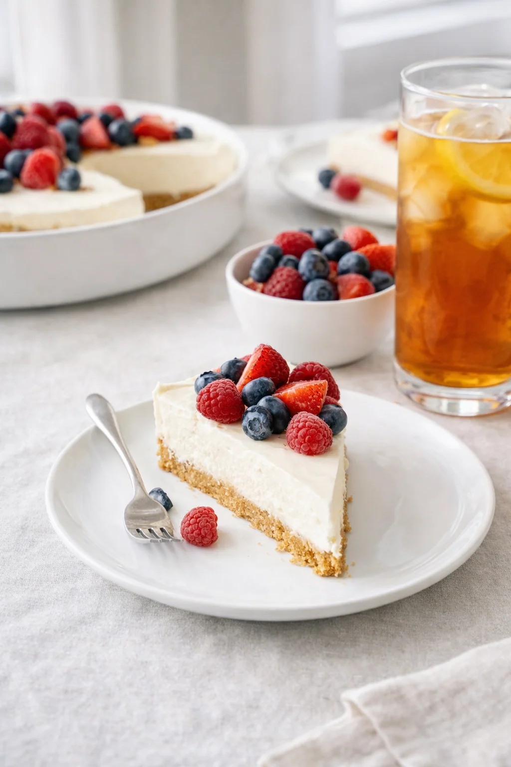 Alternative angle of Easy No-Bake Cheesecake Recipe served with a pairing