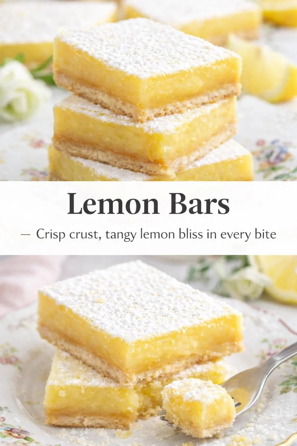 Pinterest-style image for Lemon Bars with centered text overlay