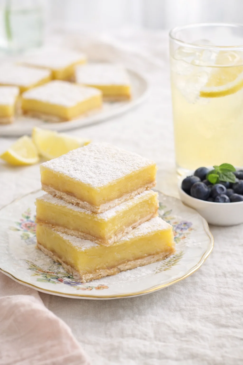 Alternative angle of Lemon Bars served with a pairing