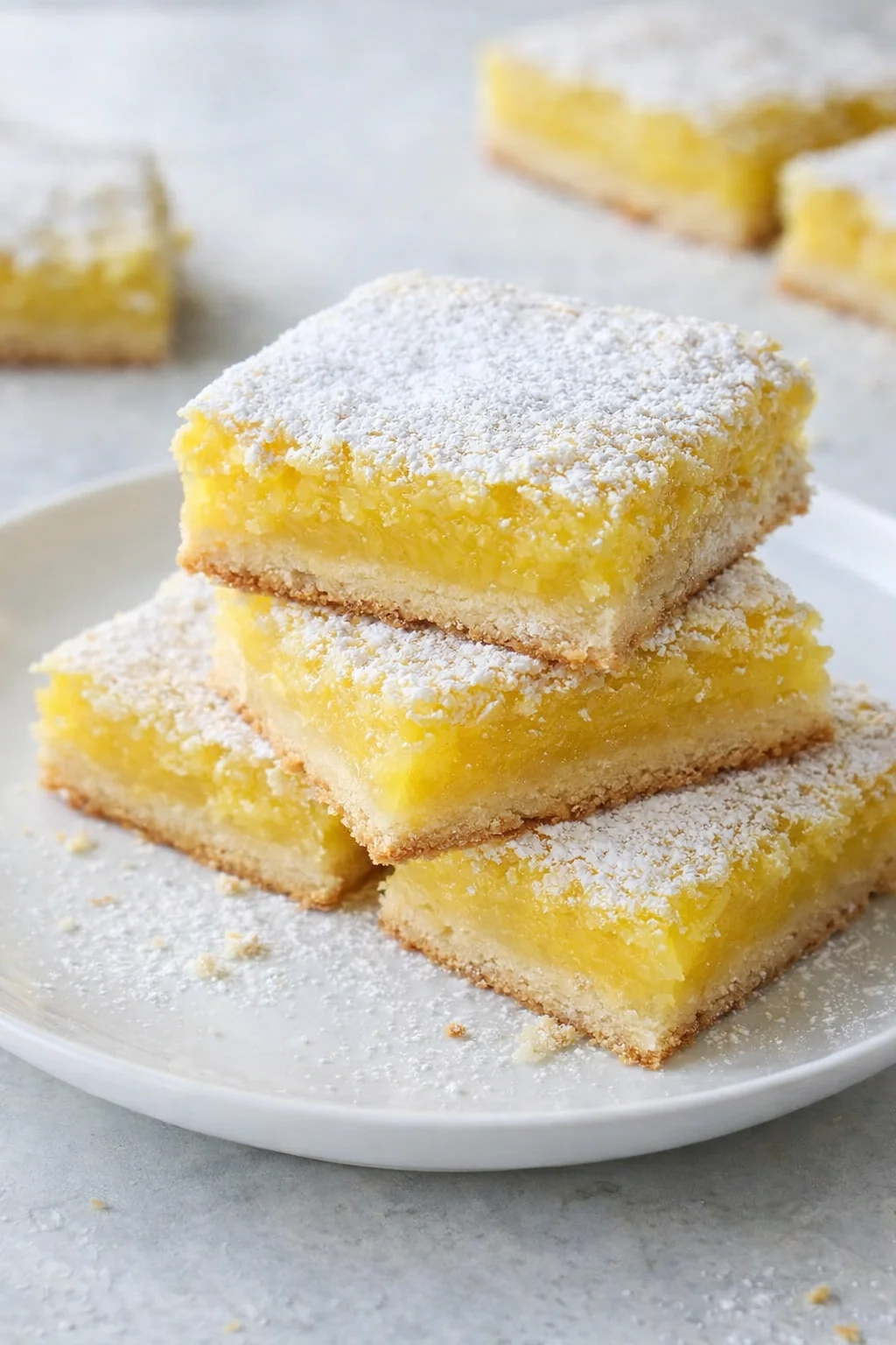 Final plated Best Ever Lemon Bars with Buttery Shortbread Crust served as a hero shot