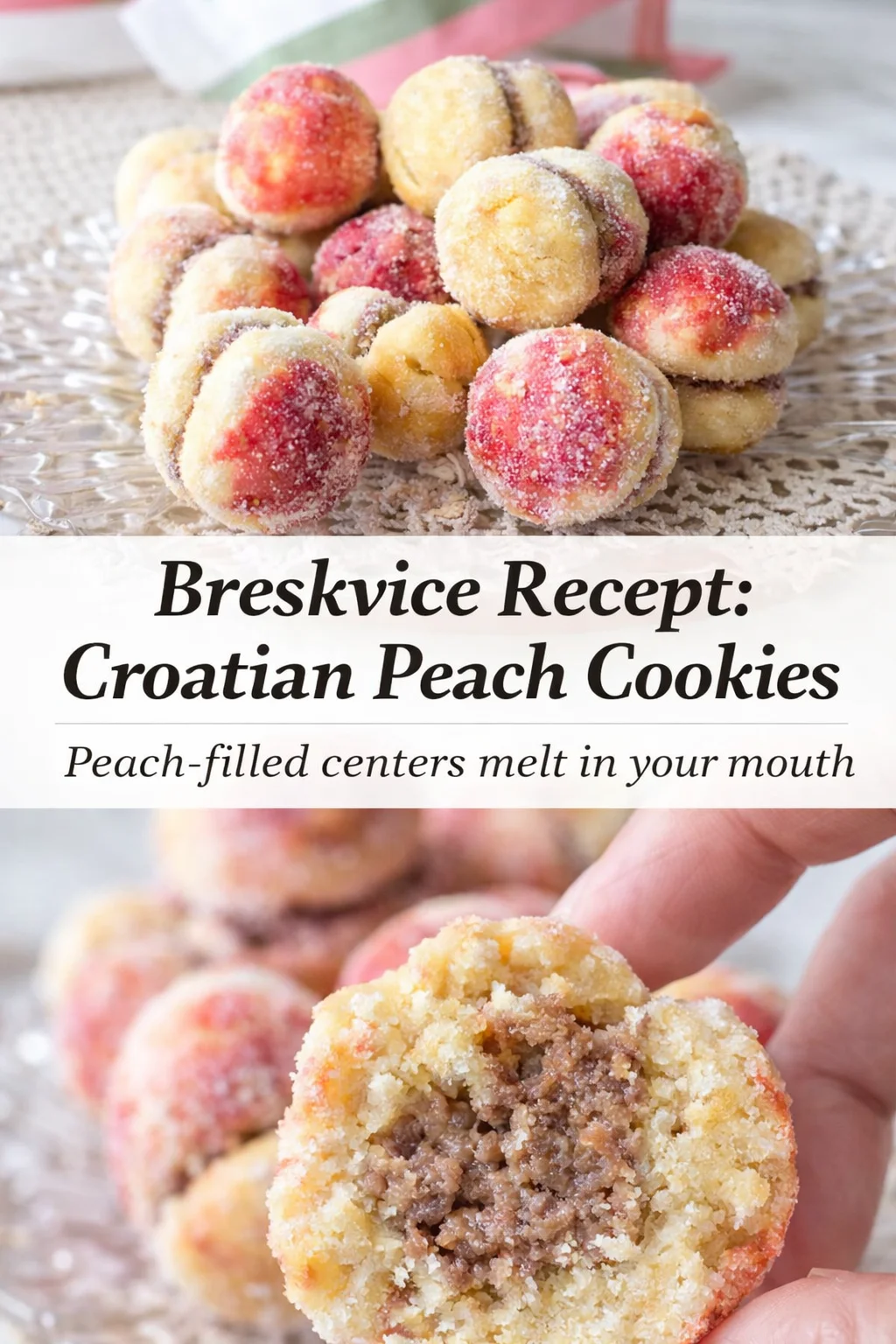 Pinterest-style image for Breskvice Recept: Croatian Peach Cookies with centered text overlay