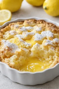 Final plated Magic Lemon Cobbler: A Sweet, Tangy Dessert Delight served as a hero shot