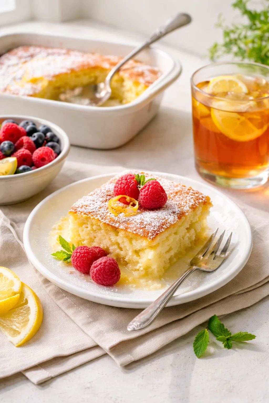 Alternative angle of Paul Hollywood’s Favorite One-Bowl Lemon Dessert served with a pairing