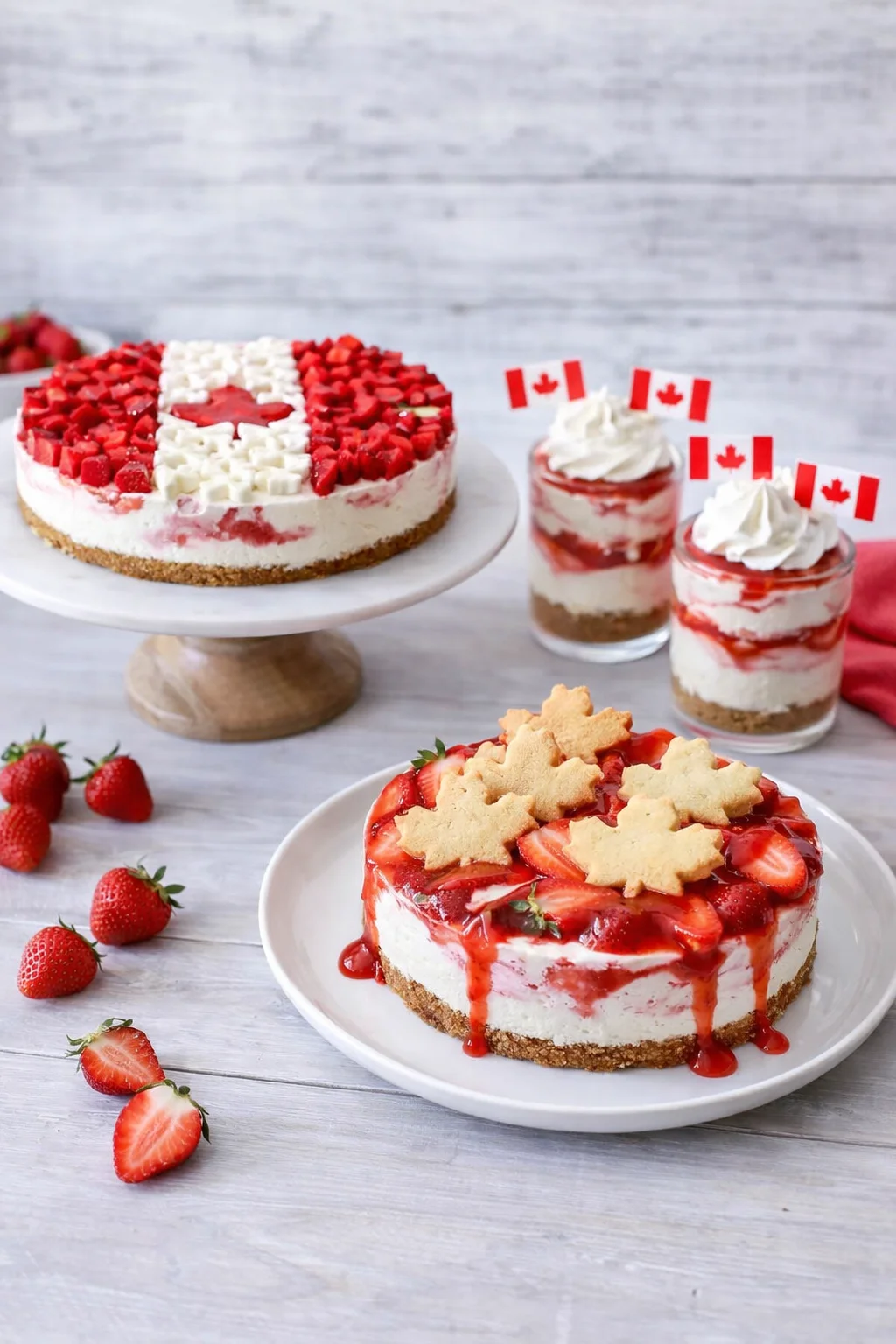 Variation ideas for No Bake Strawberry Swirl Cheesecake for Canada Day shown in a styled layout