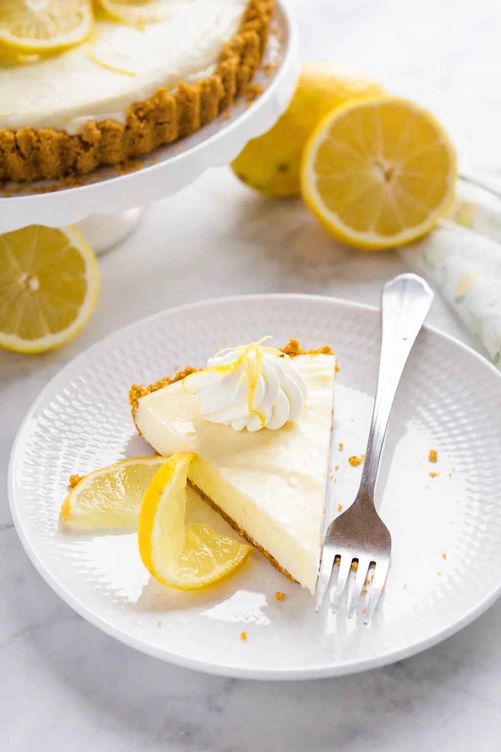 Final plated No Bake Lemon Tart served as a hero shot