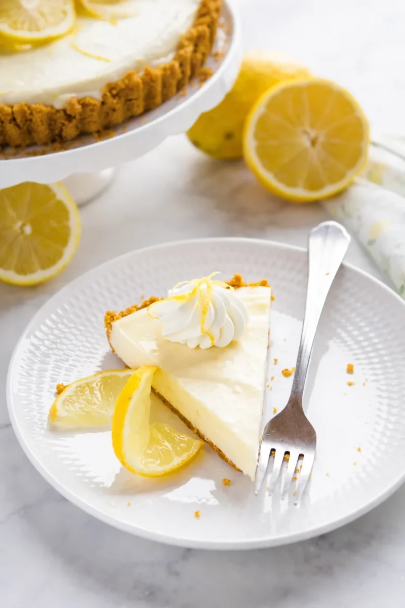 Final plated No Bake Lemon Tart served as a hero shot