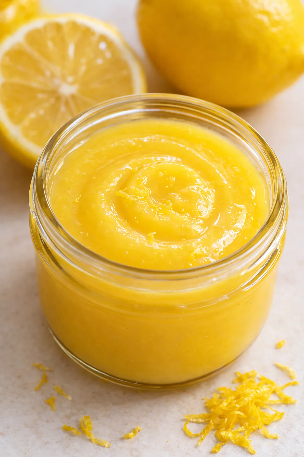 Final plated Easy Meyer Lemon Curd {using the whole egg} served as a hero shot