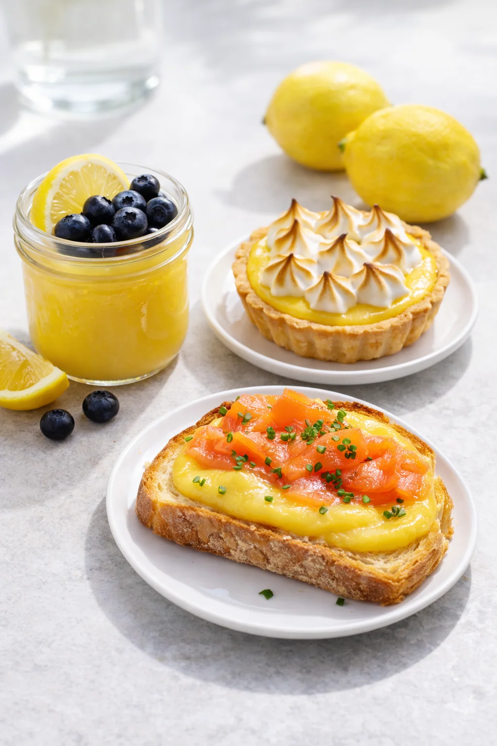 Variation ideas for Easy Meyer Lemon Curd {using the whole egg} shown in a styled layout
