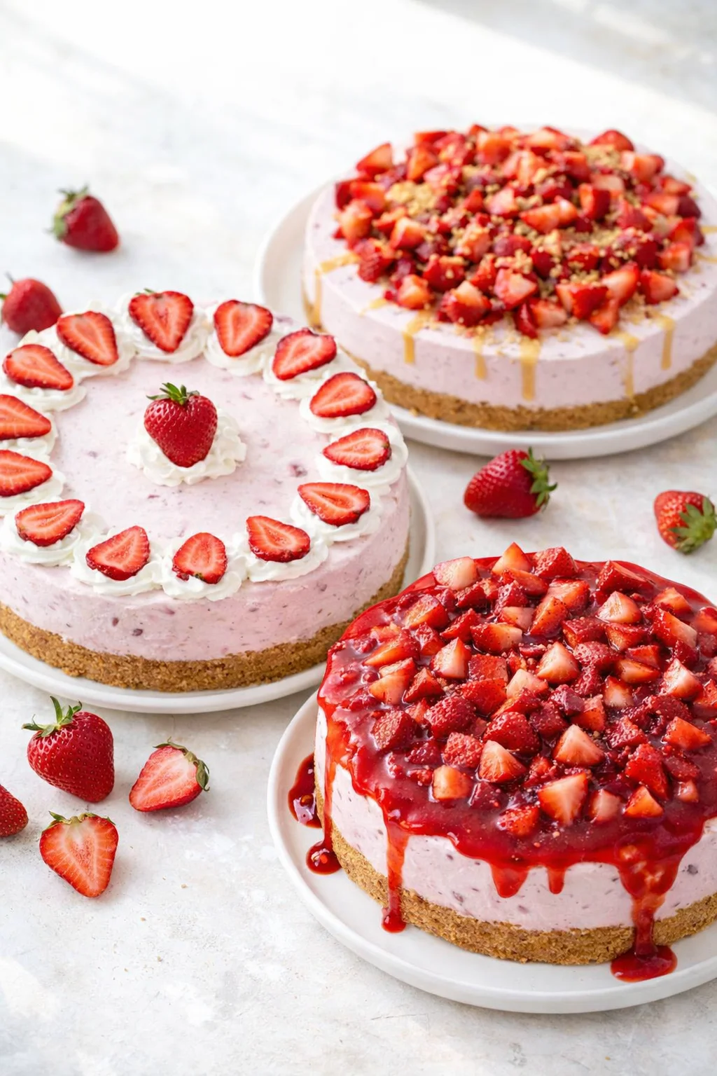 Variation ideas for Fluffy No-Bake Strawberry Cheesecake Recipe shown in a styled layout