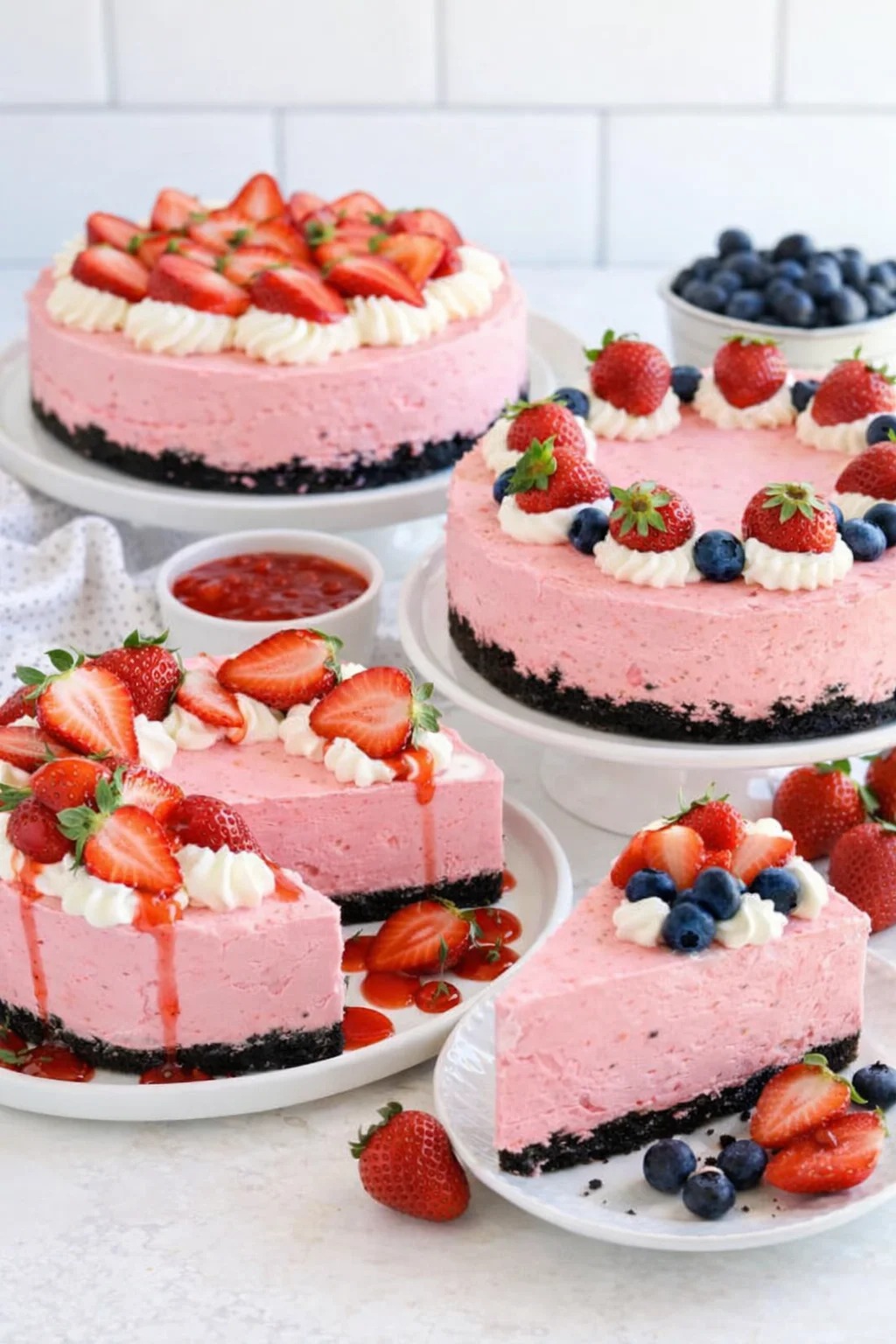 Variation ideas for Easy No Bake Strawberry Cheesecake shown in a styled layout