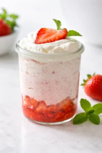 Final plated Strawberry Parfait served as a hero shot