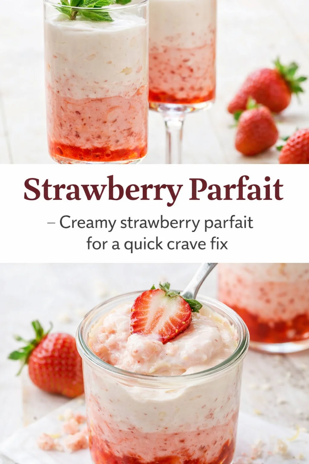 Pinterest-style image for Strawberry Parfait with centered text overlay