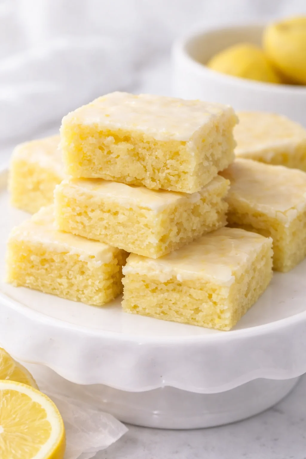 Final plated Lemon Brownies served as a hero shot