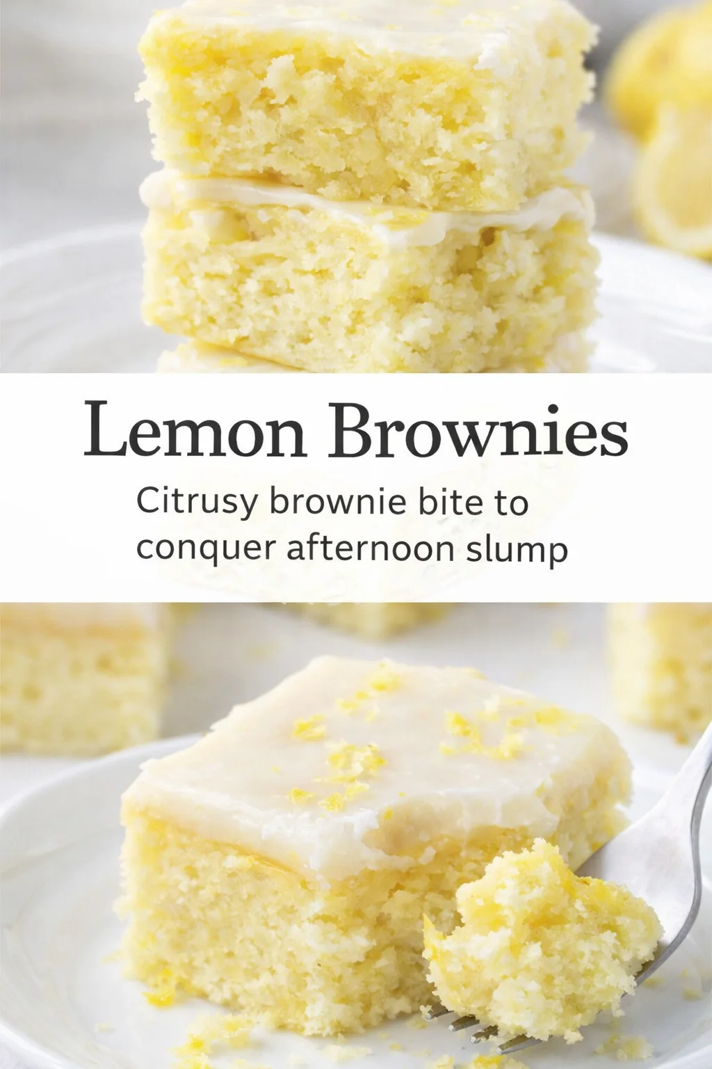 Pinterest-style image for Lemon Brownies with centered text overlay
