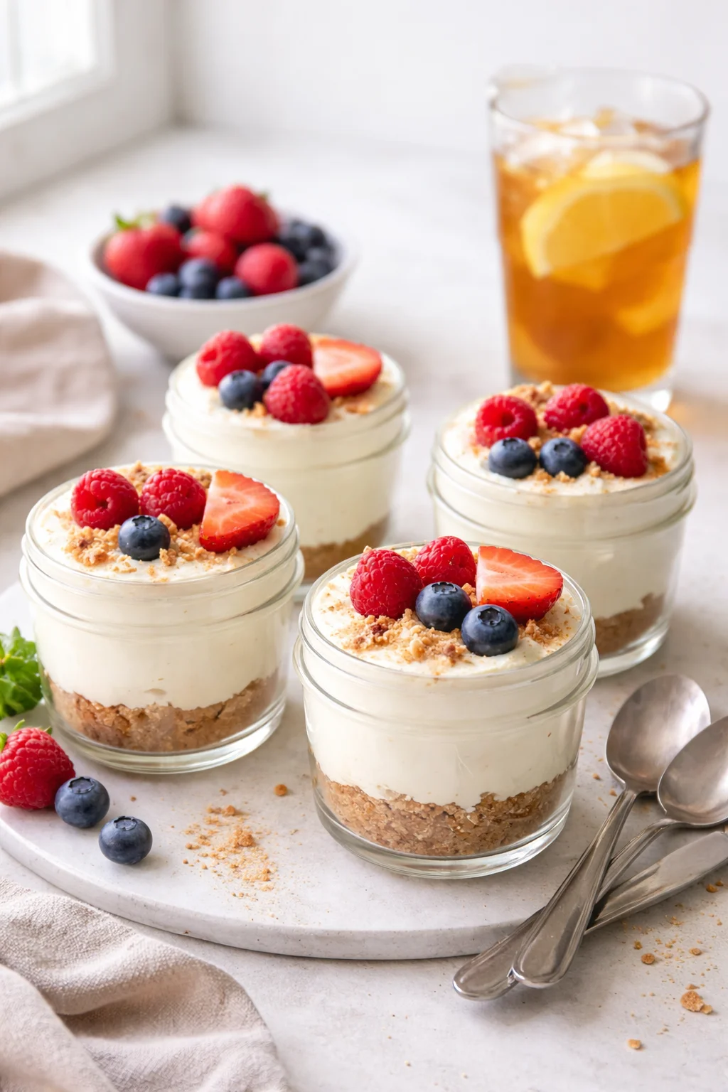 Alternative angle of The Creamiest No-Bake Cheesecake Cups Recipe EVER!! | Rose Bakes served with a pairing