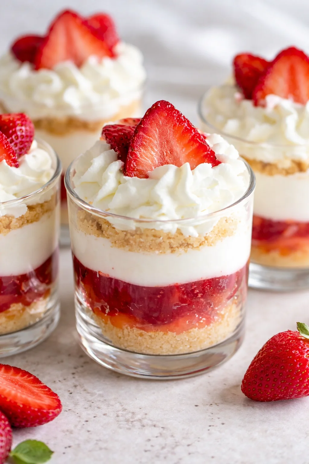 Final plated Strawberry Cheesecake Cups Recipe served as a hero shot