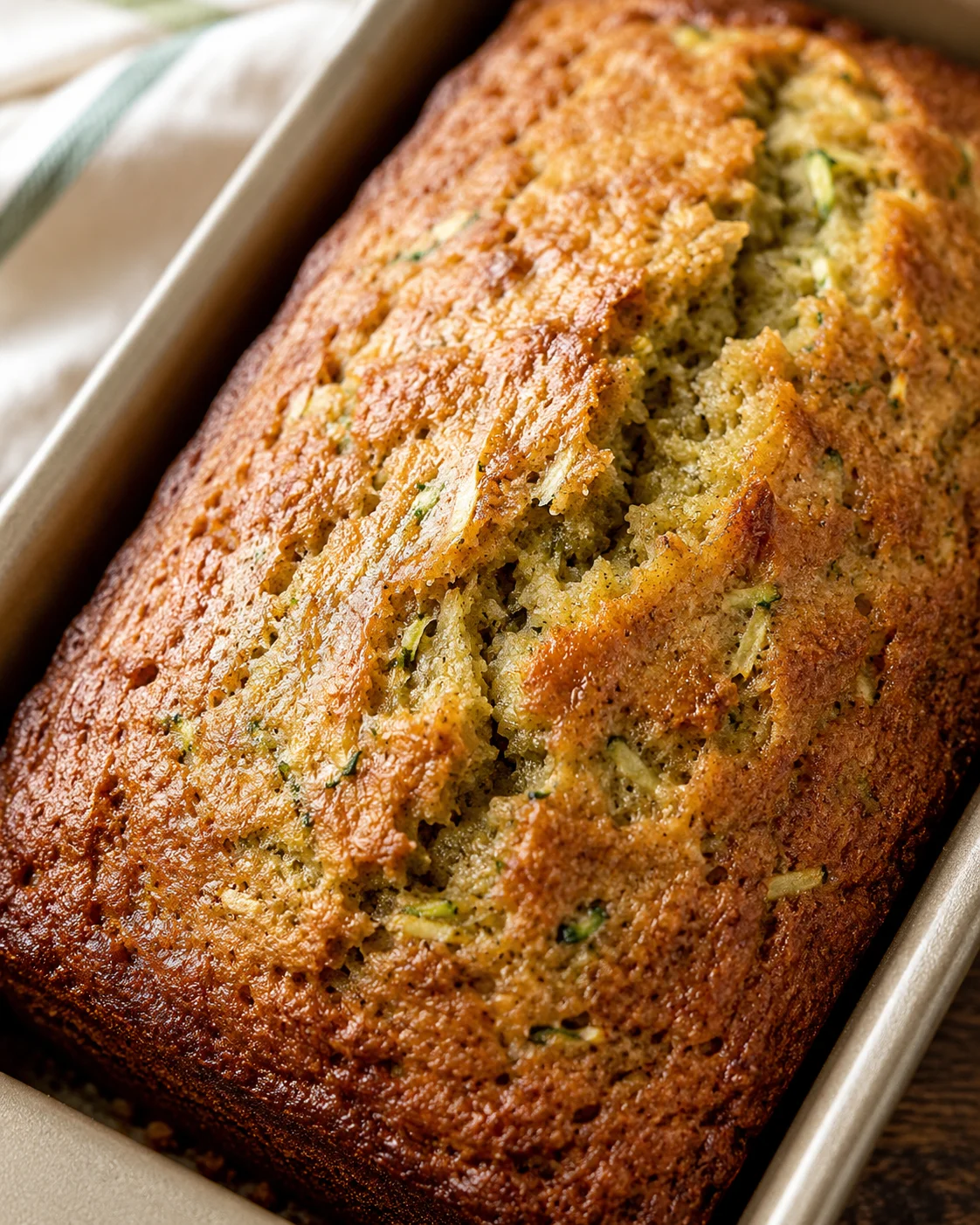 Heavenly moist zucchini bread fresh out of the oven, showcasing a golden crust.