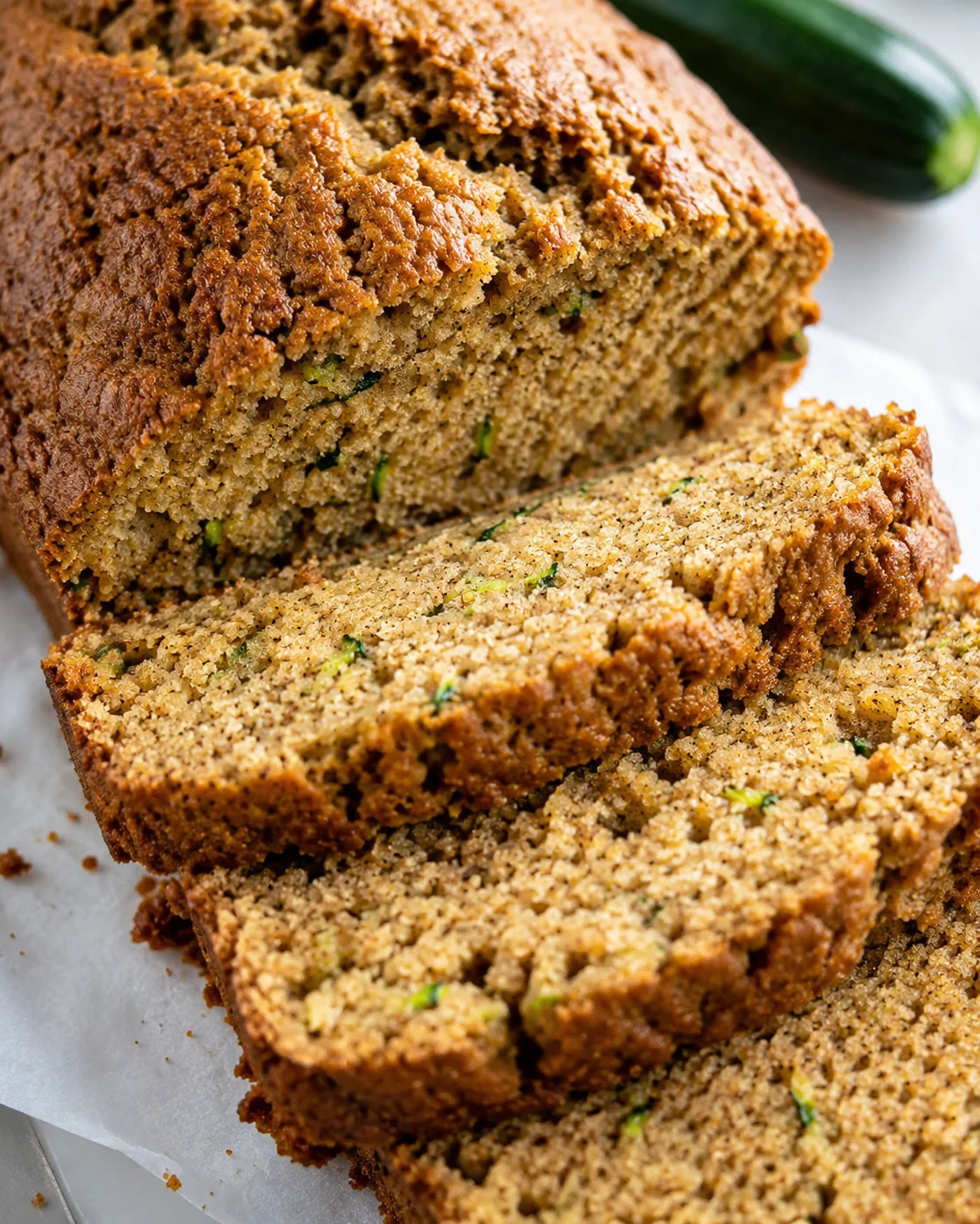Moist and fragrant zucchini bread sliced and ready to enjoy