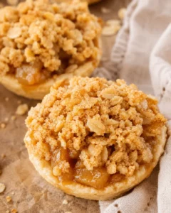 Handheld apple crisp cookies with buttery crust and crunchy oat topping.