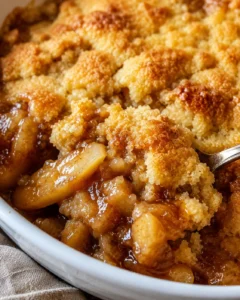 Delicious caramel apple dump cake with golden, bubbling, and crunchy topping