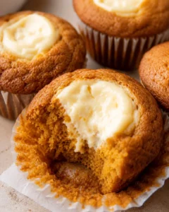 Close-up of freshly baked Starbucks pumpkin muffins with creamy centers.