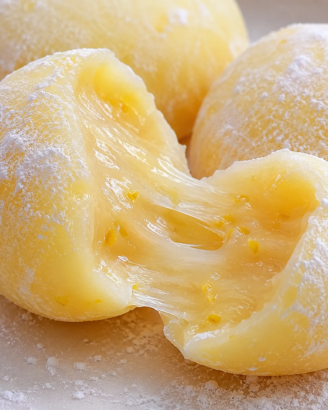 Freshly made lemon mochi with a chewy texture and citrus flavor