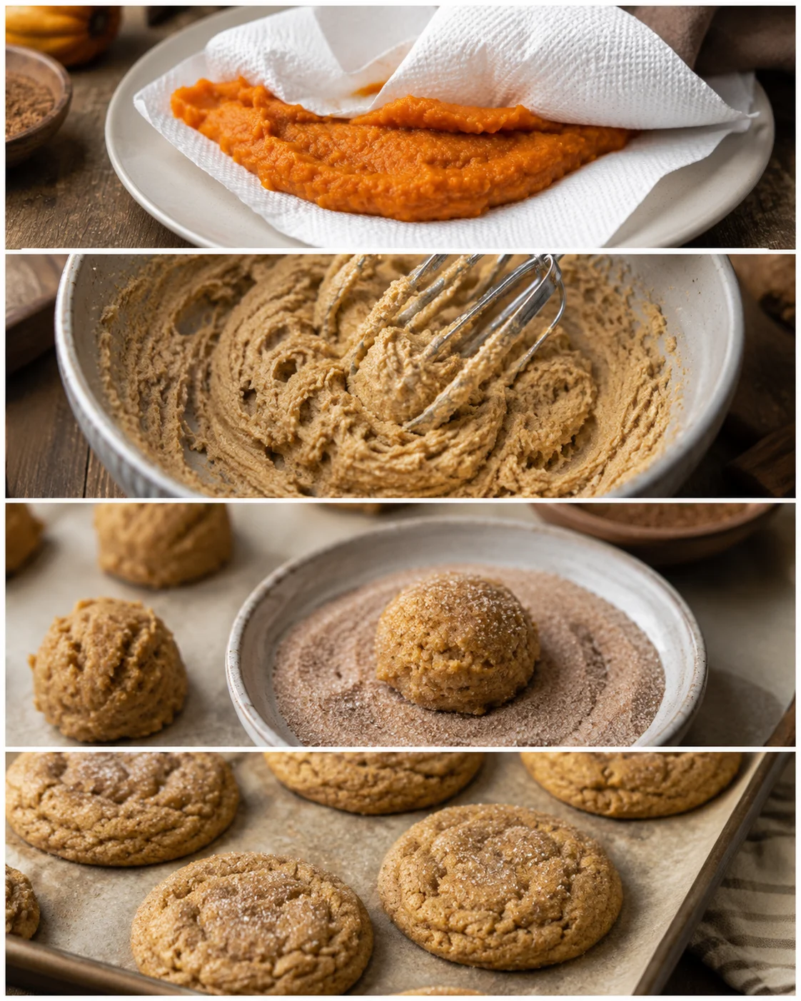 Close-up of freshly baked chewy pumpkin cookies with spiced sugar topping.