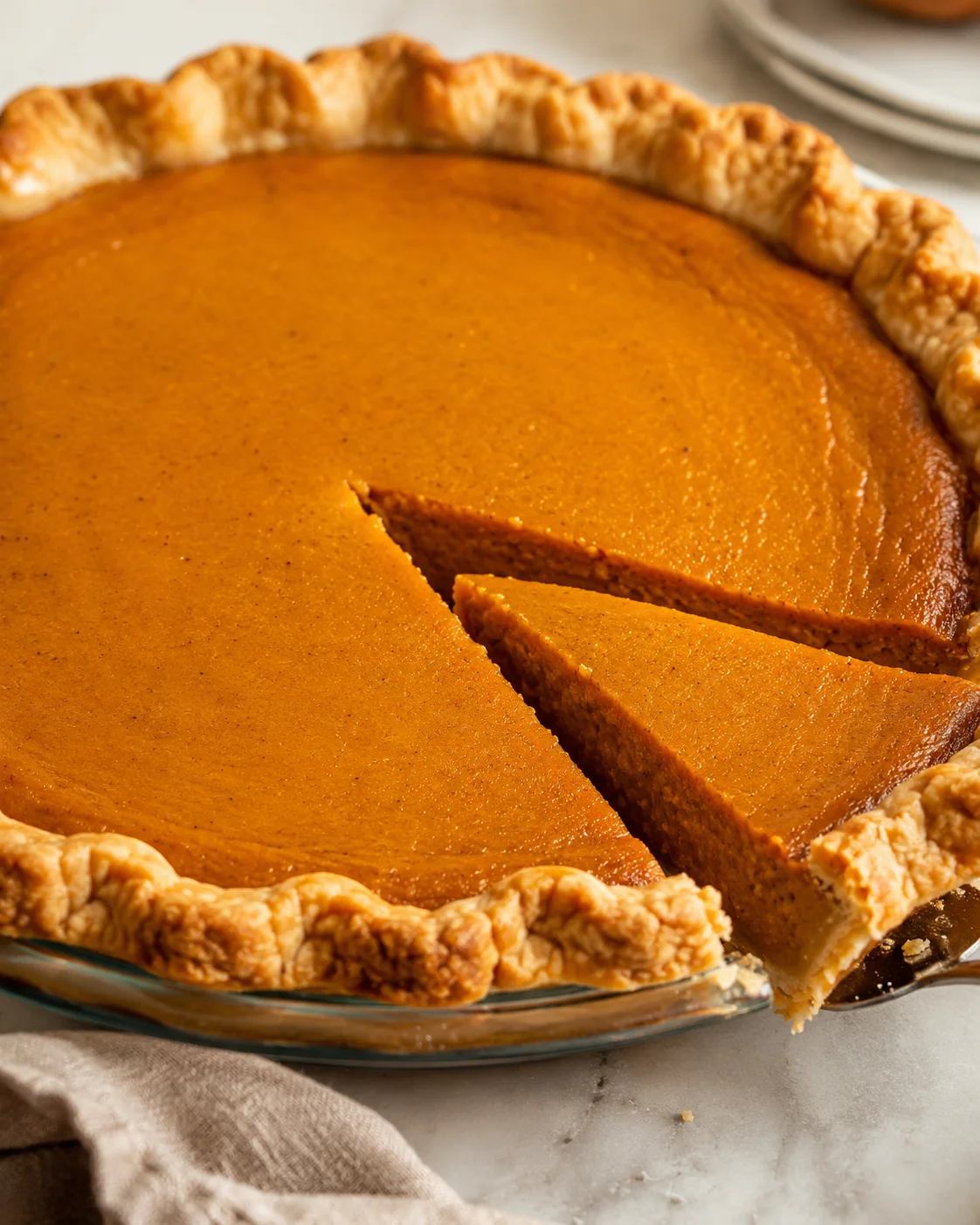 Delicious homemade pumpkin pie with a flaky crust and vibrant filling.