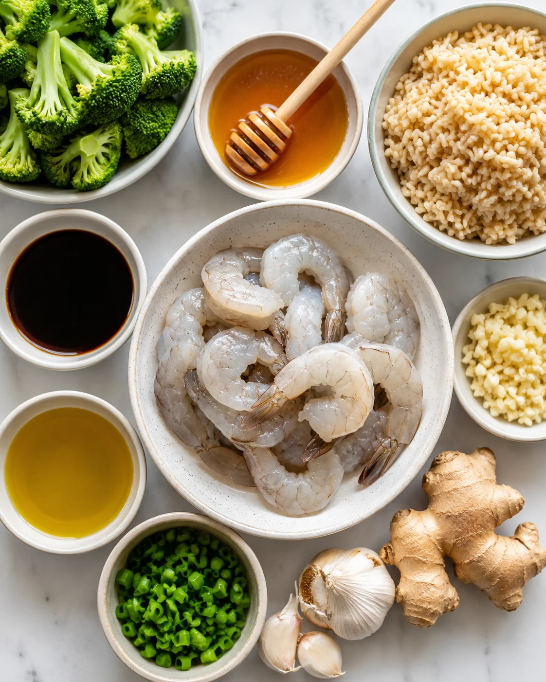 Shrimp and veggies ready to be cooked in flavorful honey garlic marinade