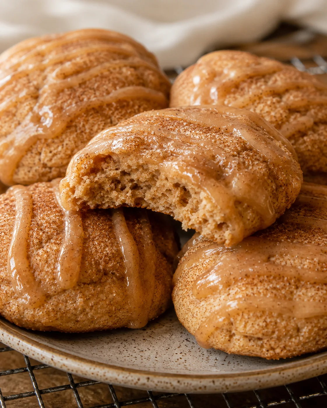 Thick, soft cookies with cinnamon sugar and a shiny apple butter glaze.