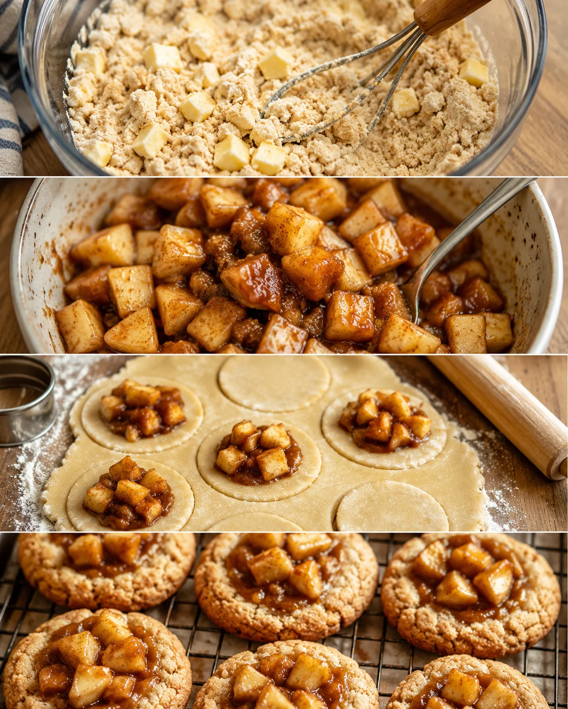 Baking process of apple pie cookies with filling and dough preparations