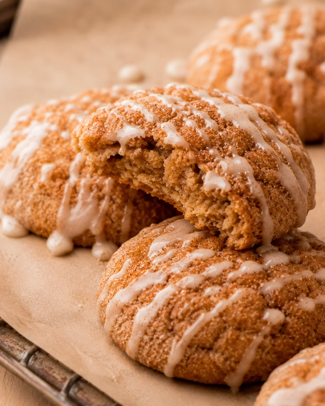 Soft, tender apple cider cookies with cinnamon sugar glaze and brown butter drizzle.