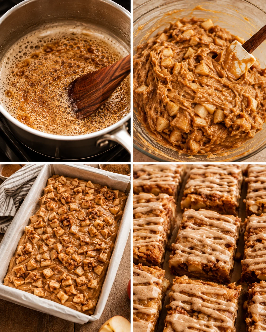 Delicious fall-inspired apple blondies topped with cinnamon maple glaze